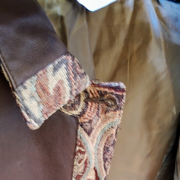 Women's Coldwater Creek brown leather jacket w embroidery trim sz XL - Picture 12 of 15